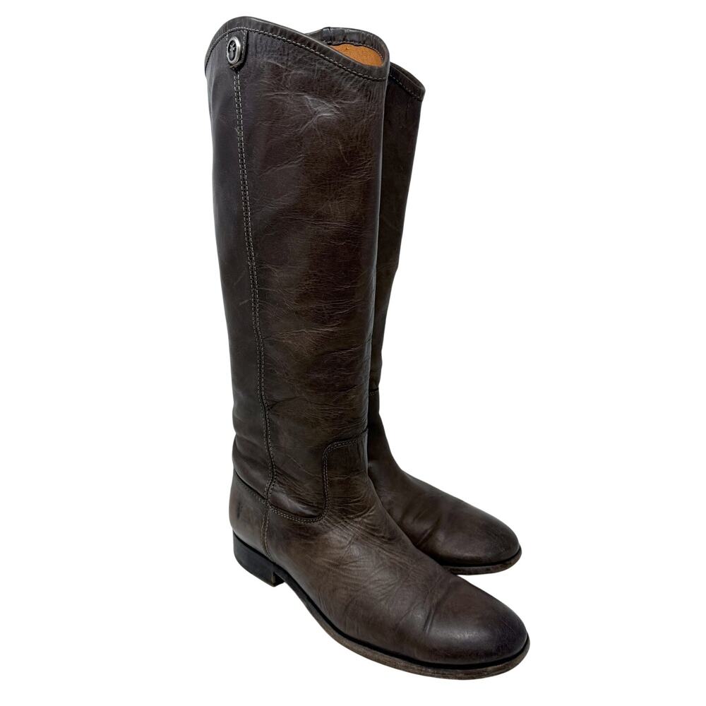 Frye Taupe Leather Melissa Button Riding Boots Size 7.5 Pull On Made in Mexico